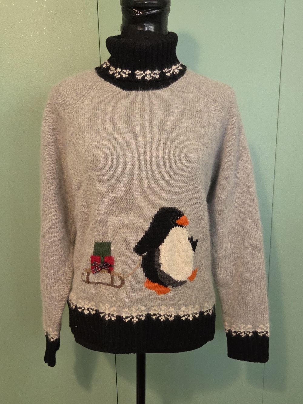 Talbots Wool And Rabbit Hair Blend Penguin Holiday Sweater Size Medium
